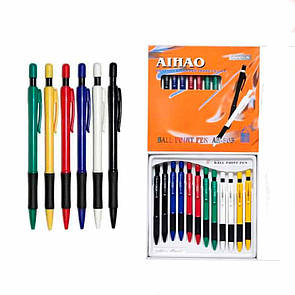 Ручка 0,5 мм Aihao 503 паковка 24 шт кулькова автоматична синя кольоровий корпус, змінний стрижень