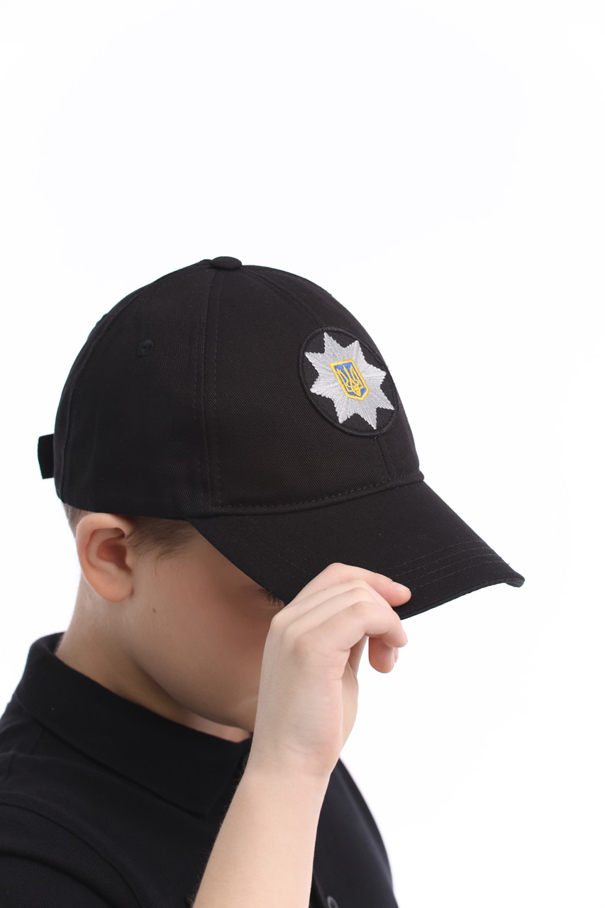 Кепка поліцейська для дітей / Бейсболка дитяча чорна з кокардою Поліція для ігор, занять, фотосесії, фото 1