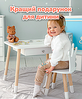 Стіл та стілець в дитячу, столик із шухлядою для їжі та навчання 46х60х45 стільчик для відпочинку 26.5х26х25, білий, фото 4