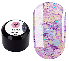 SAGA professional Galaxy glitter 10 (прозорий з голографічними бузковими блискітками), 8 мл