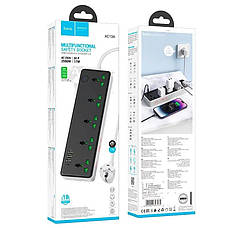 Подовжувач мережі на 5 розеток HOCO AC13A | 3USB/1Type-C 10A/250V/1,5m| потужність 2500W Чорний, фото 6