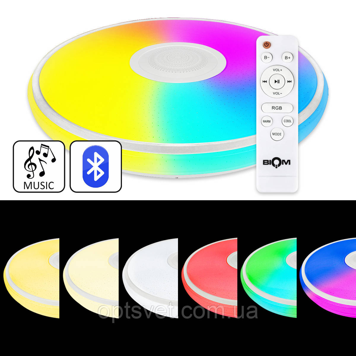 Світильник світлодіодний Biom SMART SML-R28-80-M-FRGB 3000-6000 K+ FULL RGB 80 Вт з д/у муз. BT APP, фото 1