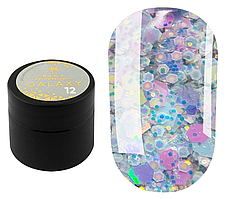 SAGA professional Galaxy glitter 12 (прозорий з голографічними різнокольоровими блискітками), 8 мл