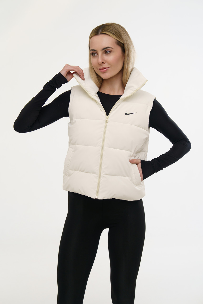 Жіноча жилетка Nike біла коротка весняна осіння Безрукавка без капюшона демісезонна, фото 1