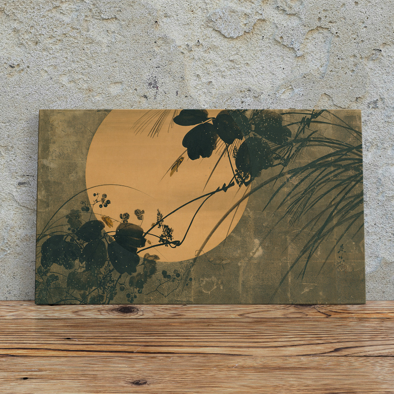 Картина на полотні "Сібата Дзесін, Осінні трави, Shibata Zeshin, Autumn Grasses in Moonlight", 60×103см