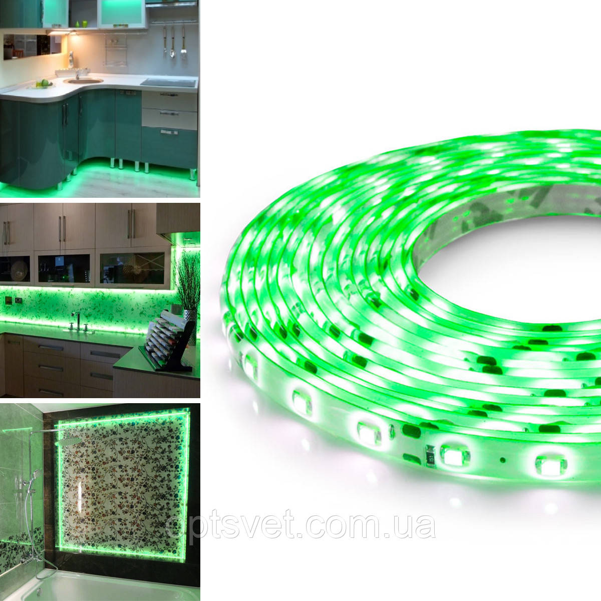 Світлодіодна стрічка OEM ST-12-2835-60-G-65 зелена, герметична, 1м, фото 1