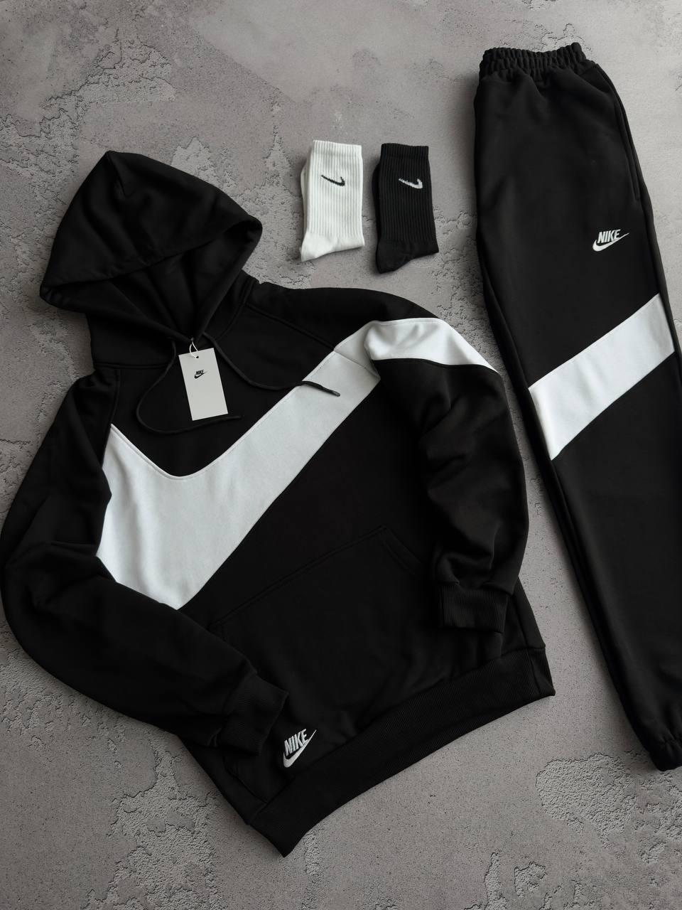 Спортивний костюм чоловічий Nike Big Swoosh весняний осінній оверсайз з капюшоном найк чорний, фото 1