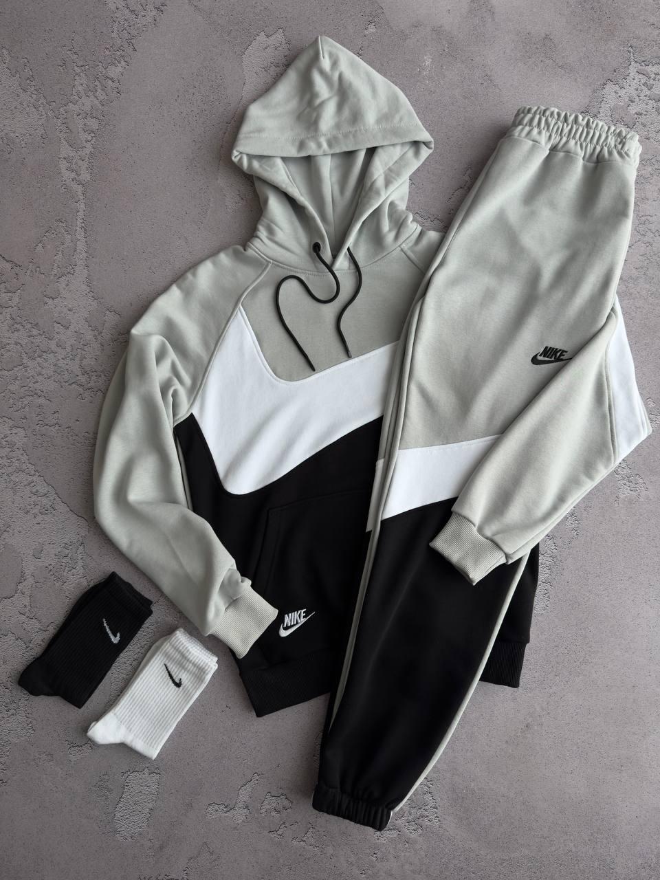 Nike Big Swoosh спортивний костюм чоловічий весняний осінній оверсайз худі штани найк сірий