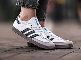 Гарні кросівки Adidas Samba жіночі низькі шкіряні кеди адідас чорно-білі на низькій підошві