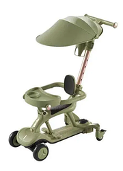 Дитячий самокат-біговел 4в1 X2 з козирком, захисним бортиком і батьківською ручкою. Хакі