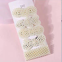 Прикраса для волосся з перлами. Заколка клик клак (утконос) "White Pearl", набор 5 штук.