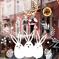 Вінілові наклейки на вікна Happy Pocket Великодні кролики зайці 3 шт. яйця квіти декор Пасха білий матовий