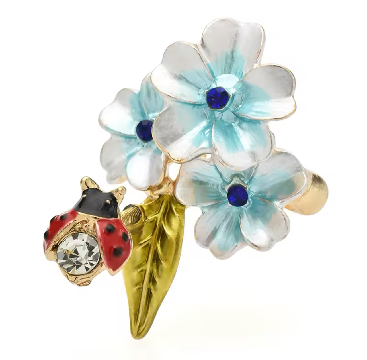 Брошка на золотистій основі квіточки з сонечком покрита кольоровою емаллю розмір виробу 35х30 мм