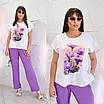 Літній жіночий костюм із крепу з принтом на грудях великих розмірів, фото 5