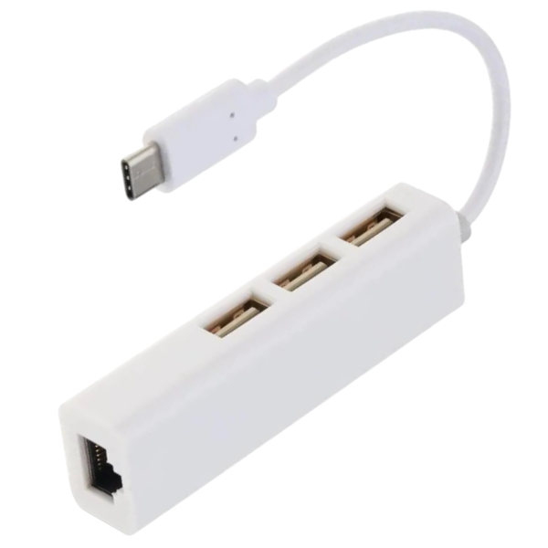 Хаб USB 4в1 (Type-C/3*USB 2.0 + RJ45/вхід для блока живлення) білий