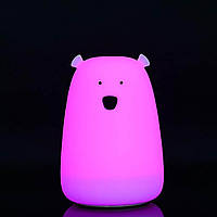 Силіконовий сенсорний нічник LED Ведмедик (рожевий)