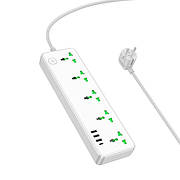 Подовжувач мережі на 5 розеток HOCO AC13A | 3USB/1Type-C 10A/250V/1,5m| потужність 2500W Білий