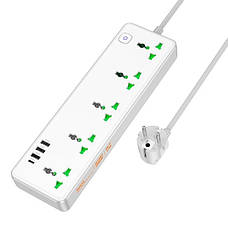 Подовжувач мережі на 5 розеток HOCO AC13A | 3USB/1Type-C 10A/250V/1,5m| потужність 2500W Білий, фото 3