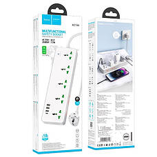 Подовжувач мережі на 5 розеток HOCO AC13A | 3USB/1Type-C 10A/250V/1,5m| потужність 2500W Білий, фото 6