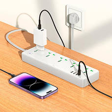 Подовжувач мережі на 5 розеток HOCO AC13A | 3USB/1Type-C 10A/250V/1,5m| потужність 2500W Білий, фото 5