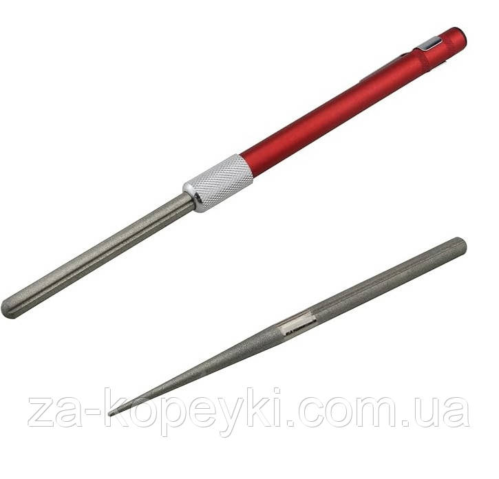 Точилка для ножів кишенькова алмазна комплект ручка для ножів, ножниць та гачків 2 стержні Червона, фото 1