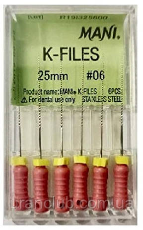 Ендодонтичні файли K-files , Mani 6шт./уп до файли мані ендодонтія