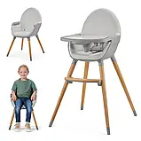 Стільчик для годування Kinderkraft Fini 2 Grey 2в1 (від 6 місяців до 5 років, регулюється піднос) Сірий, фото 4