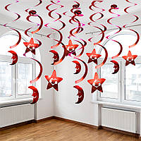 Декор спіральки Місяць та Зірки (уп 6шт) червоний