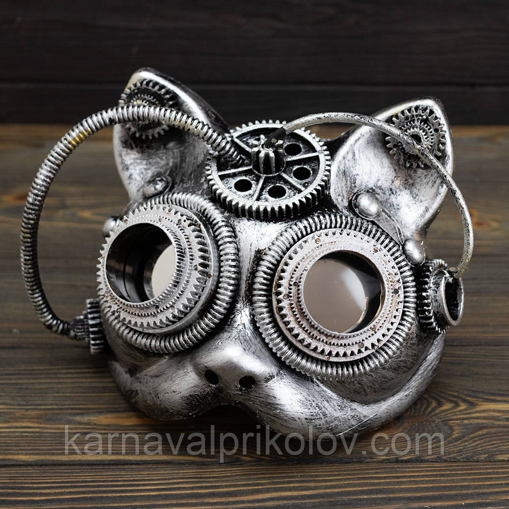 Маска Косплей вінтажна стимпанк Кішка (срібна)