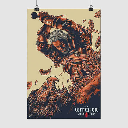 Плакат "Відьмак Геральт та Грифон, Witcher", 60×40см, фото 1