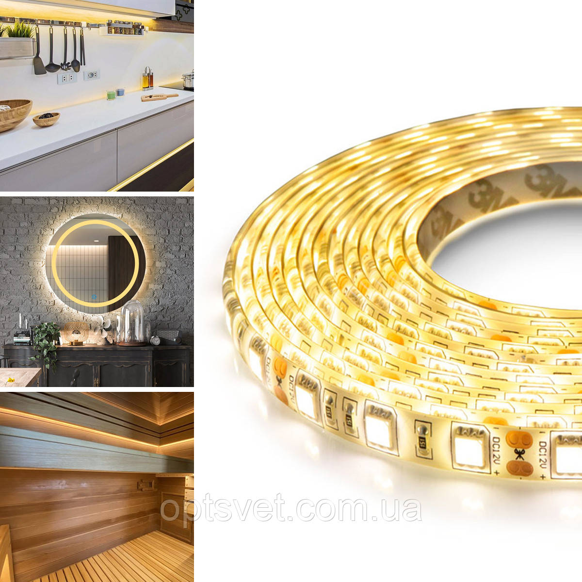 Світлодіодна стрічка OEM ST-12-5050-60-WW-65-V2 тепла біла, герметична, 1 м, фото 1