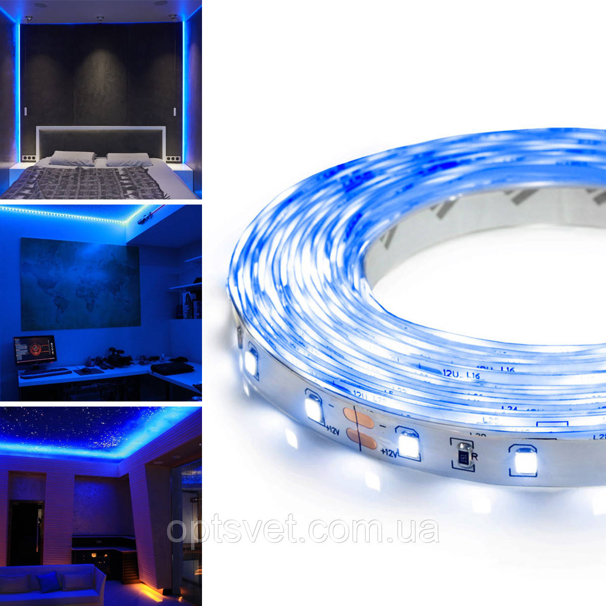 Світлодіодна стрічка OEM ST-12-2835-60-B-20 синя, негерметична, 1 м, фото 1
