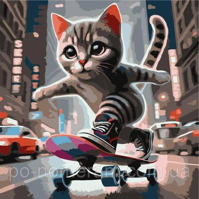 Картина за номерами ArtStory Котик на скейті ДВП (AS2219) 30 х 30 см