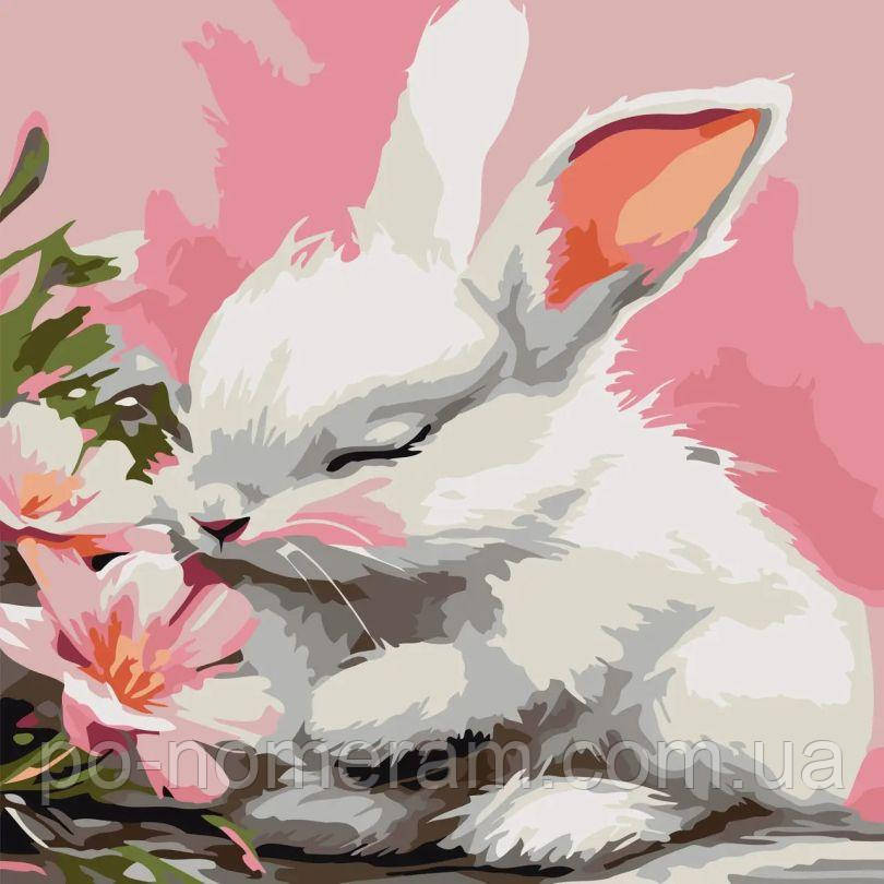 Картина за номерами ArtStory Зайченя з квітами ДВП (AS2206) 30 х 30 см