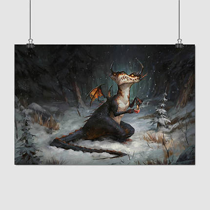 Плакат "Дракончик п'є чай у зимовому лісі", 40×60см, фото 1