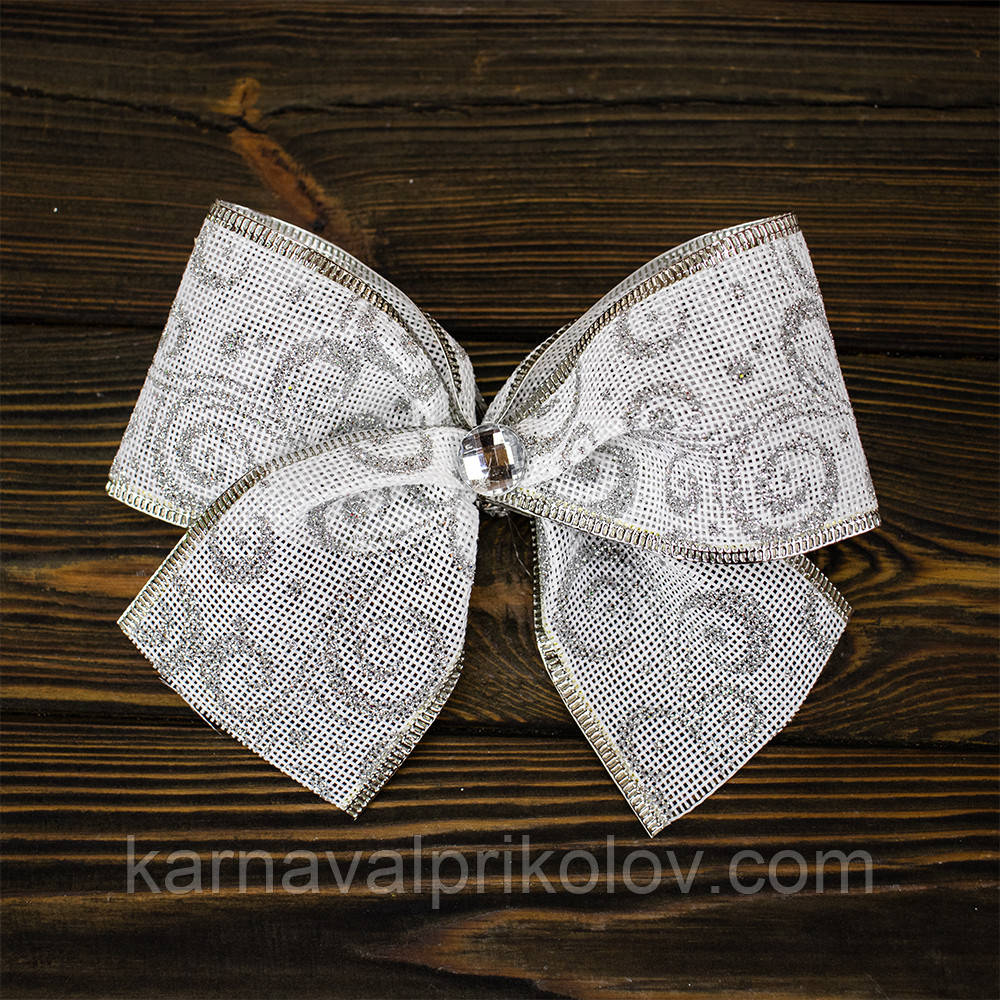 Бант різдвяний з вензелями білий 1шт 11985