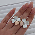 Великі сережки срібло з золотом і білим перламутром Клевер, фото 5