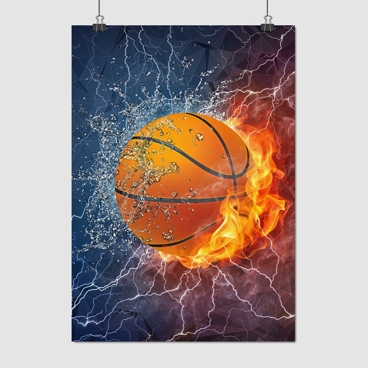 Плакат "Баскетбольний м'яч та блискавки", 60×43см