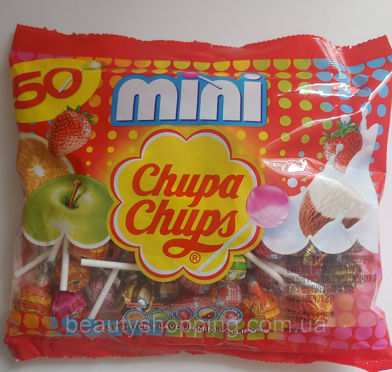 Чупа-чопс льодяники міні на паличці мікс смаків Chupa Chups Lollipops mini 50 штук 6 г, фото 1