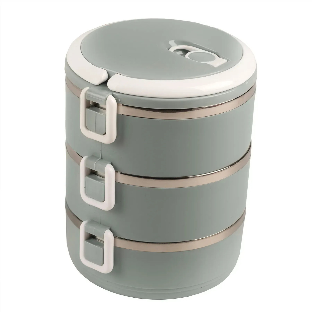 Ланч-бокс трисекційний круглий Supretto із нержавіючої сталі 1.5 л, сіро-блакитний (79990003), фото 1