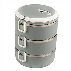 Ланч-бокс трисекційний круглий Supretto із нержавіючої сталі 1.5 л, сіро-блакитний (79990003)