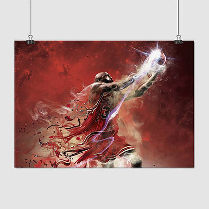 Плакат "Баскетболіст Bulls піднімає м'яч угору", 43×60см, фото 1