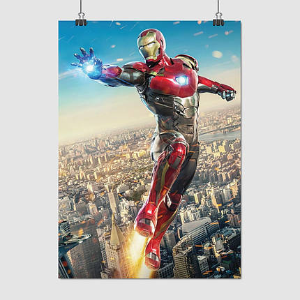 Плакат "Залізна людина над містом у польоті, Iron Man", 60×43см, фото 1