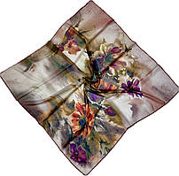 Літня хустка із натурального шифону. Стильна турецька молодіжна хустка з ручною підшивкою Жовтогарячо-коричневий