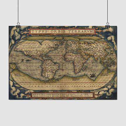 Плакат "Карта світу Абрахама Ортелія, 1564 рік", 41×60см, фото 1