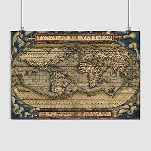 Плакат "Карта світу Абрахама Ортелія, 1564 рік", 41×60см