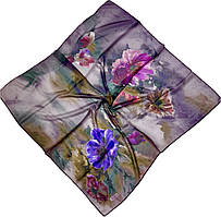 Літня хустка із натурального шифону. Стильна турецька молодіжна хустка з ручною підшивкою Синьо-Рожево-сірий