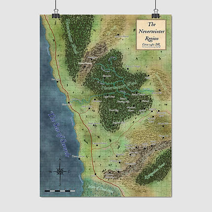 Плакат "Невервінтер, карта регіону, Dungeon and Dragons, DnD, Neverwinter", 60×43см, фото 1