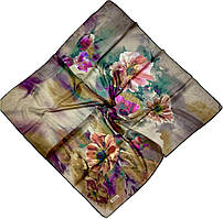 Літня хустка із натурального шифону. Стильна турецька молодіжна хустка з ручною підшивкою Жовтогаряче — Сіро-коричневий