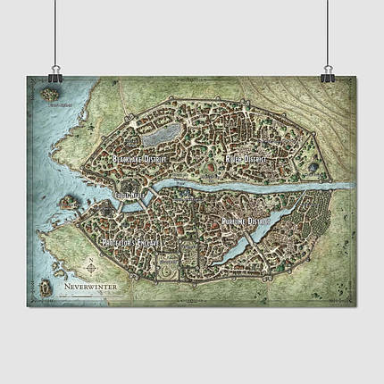 Плакат "Карта міста Невервінтер із назвами районів, Dungeon and Dragons, Neverwinter", 42×60см, фото 1